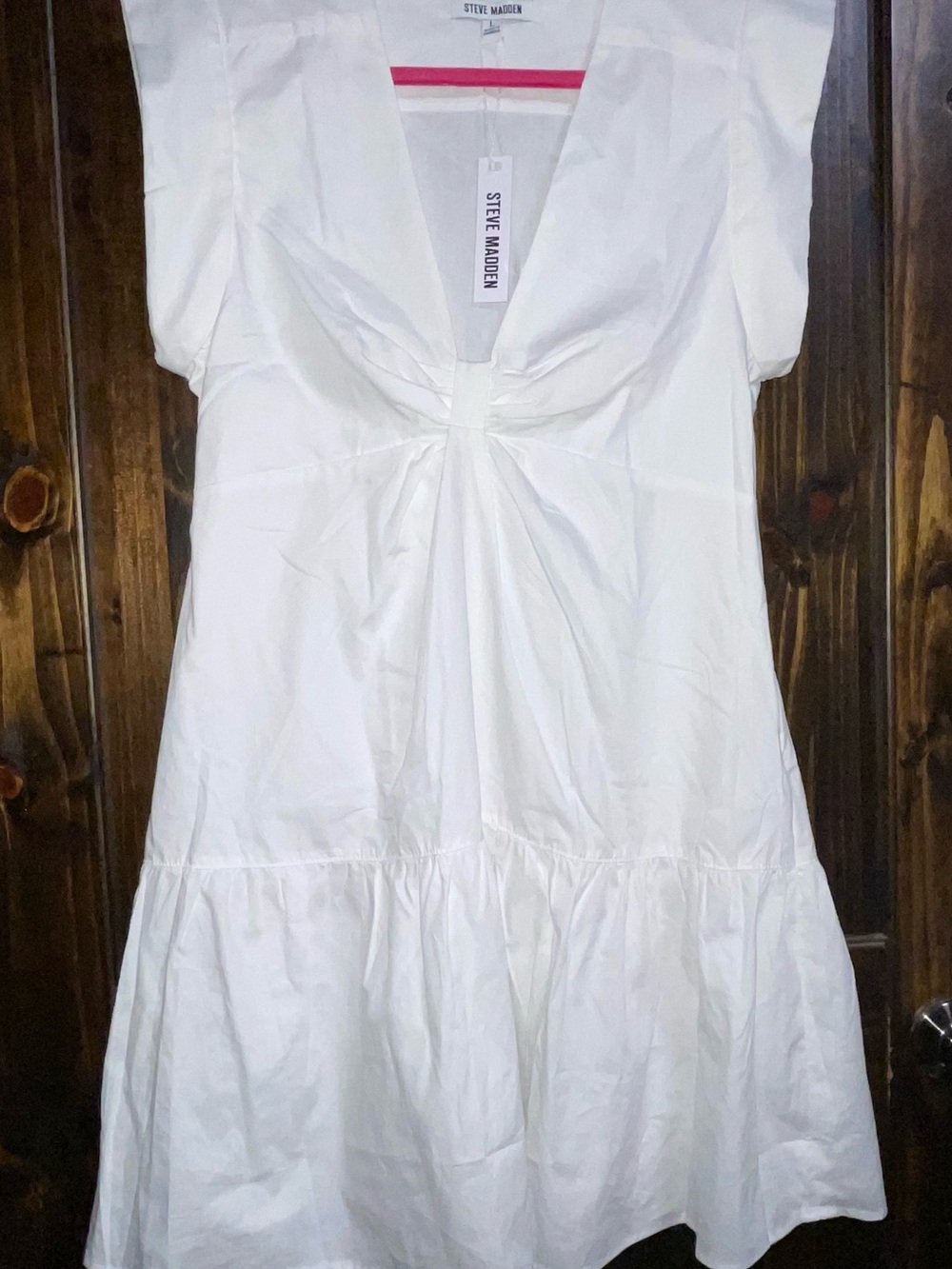 Steve Madden White V-Neck Tie-Detail Mini Dress